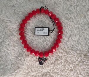 Red Beaded Bracelet with Heart Charm